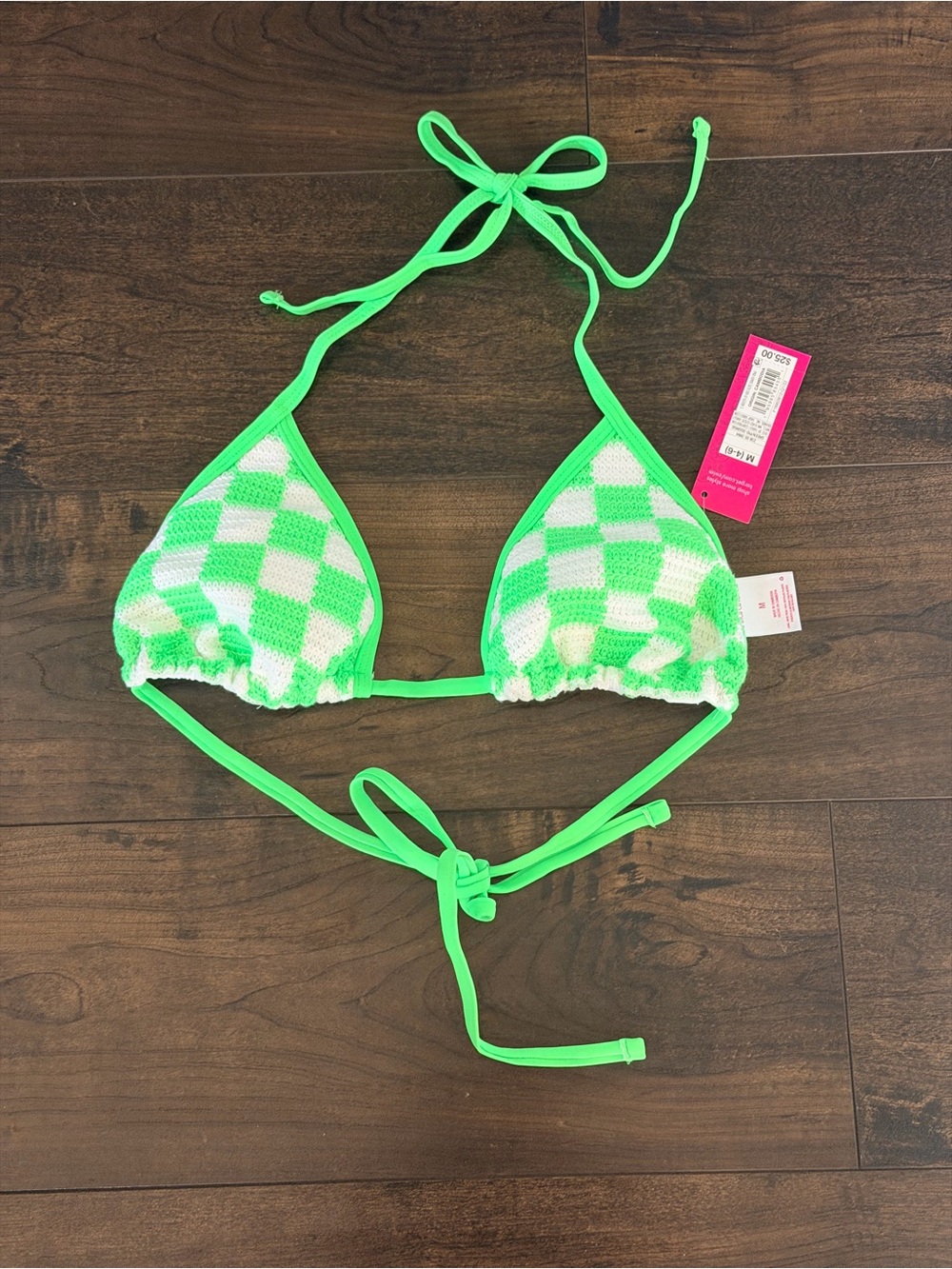 NWT Xhilaration Neon Green Check Knit Triangle Bikini Top - Picture 2 of 4